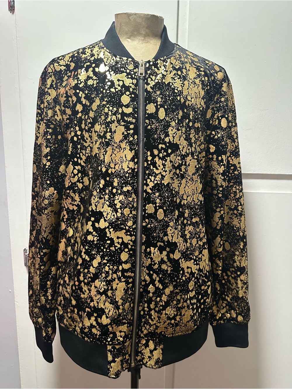 Perruzo Men’s Black & Gold Splatter Bomber Jacket Sz. XL